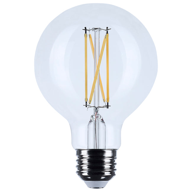 Satco 6W (60W Equivalent) G25 Globe LED Filament Bulb, E26 Medium Base, 2700K, 90+ CRI, Dimmable, Wet Rated, Clear / Single (Box), alternate view [Satco-S21234|CUSTOM|1]