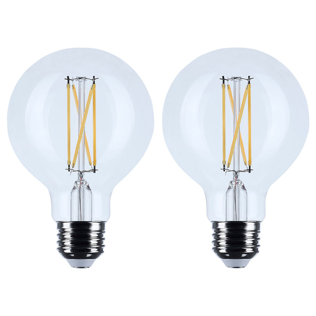 Satco 4.5W (40W Equivalent) G25 Globe LED Filament Bulb, E26 Medium Base, 2700K, 90+ CRI, Dimmable, Wet Rated, Clear / 2-Pack (Box), alternate view [Satco-S21242|CUSTOM|1]