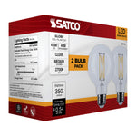 Satco 4.5W (40W Equivalent) G25 Globe LED Filament Bulb, E26 Medium Base, 2700K, 90+ CRI, Dimmable, Wet Rated, Clear / 2-Pack (Box), alternate view [Satco-S21242|CUSTOM|7]