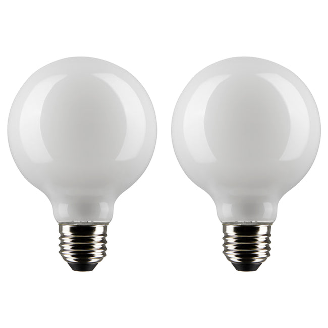Satco 6W (60W Equivalent) G25 Globe LED Filament Bulb, E26 Medium Base, 2700K, 90+ CRI, Dimmable, Wet Rated, White / 2-Pack (Box), alternate view [Satco-S21247|CUSTOM|1]