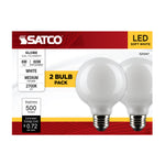 Satco 6W (60W Equivalent) G25 Globe LED Filament Bulb, E26 Medium Base, 2700K, 90+ CRI, Dimmable, Wet Rated, White / 2-Pack (Box), alternate view [Satco-S21247|CUSTOM|2]