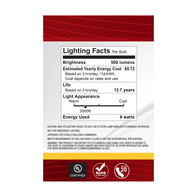 Satco 6W (60W Equivalent) G25 Globe LED Filament Bulb, E26 Medium Base, 2700K, 90+ CRI, Dimmable, Wet Rated, White / 2-Pack (Box), alternate view [Satco-S21247|CUSTOM|5]