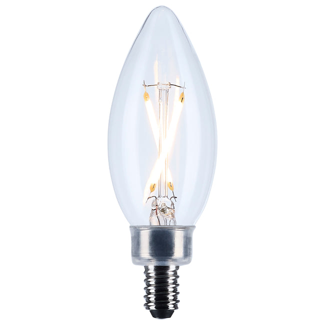 Satco 3W (25W Equivalent) B11 Torpedo LED Filament Bulb, E12 Candelabra Base, 2700K, 90+ CRI, Dimmable, Wet Rated, Clear / Single (Box), alternate view [Satco-S21262|CUSTOM|1]