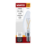 Satco 3W (25W Equivalent) B11 Torpedo LED Filament Bulb, E12 Candelabra Base, 2700K, 90+ CRI, Dimmable, Wet Rated, Clear / Single (Box), alternate view [Satco-S21262|CUSTOM|2]