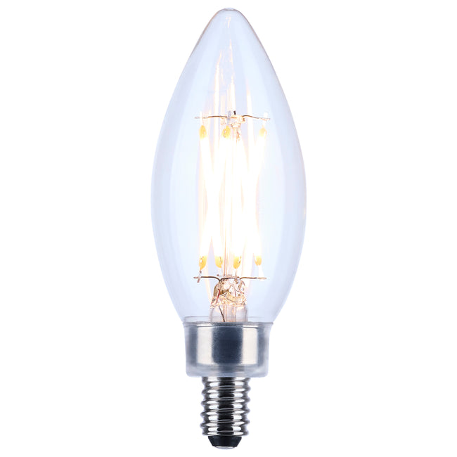 Satco 4W (40W Equivalent) B11 Torpedo LED Filament Bulb, E12 Candelabra Base, 2700K, 90+ CRI, Dimmable, Wet Rated, Clear / Single, alternate view [Satco-S21264|CUSTOM|1]