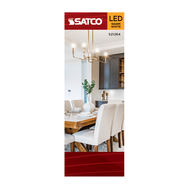 Satco 4W (40W Equivalent) B11 Torpedo LED Filament Bulb, E12 Candelabra Base, 2700K, 90+ CRI, Dimmable, Wet Rated, Clear / Single, alternate view [Satco-S21264|CUSTOM|6]