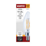 Satco 5.5W (60W Equivalent) B11 Torpedo LED Filament Bulb, E12 Candelabra Base, 2700K, 90+ CRI, Dimmable, Wet Rated, Clear / Single (Box), alternate view [Satco-S21273|CUSTOM|2]