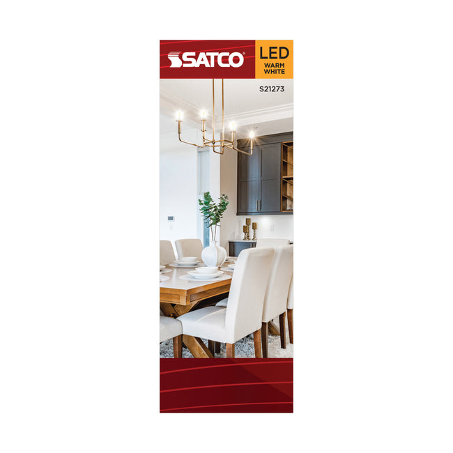 Satco 5.5W (60W Equivalent) B11 Torpedo LED Filament Bulb, E12 Candelabra Base, 2700K, 90+ CRI, Dimmable, Wet Rated, Clear / Single (Box), alternate view [Satco-S21273|CUSTOM|3]