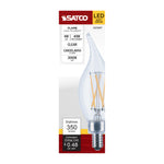 Satco 4W (40W Equivalent) CA10 Flame Tip LED Filament Bulb, E12 Candelabra Base, 3000K, 90+ CRI, Dimmable, Wet Rated, Clear / Single (Box), alternate view [Satco-S21297|CUSTOM|2]