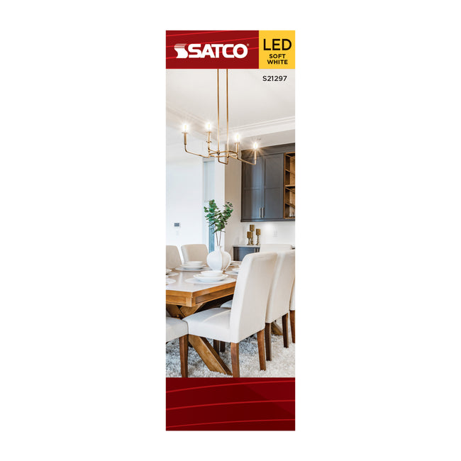 Satco 4W (40W Equivalent) CA10 Flame Tip LED Filament Bulb, E12 Candelabra Base, 3000K, 90+ CRI, Dimmable, Wet Rated, Clear / Single (Box), alternate view [Satco-S21297|CUSTOM|3]