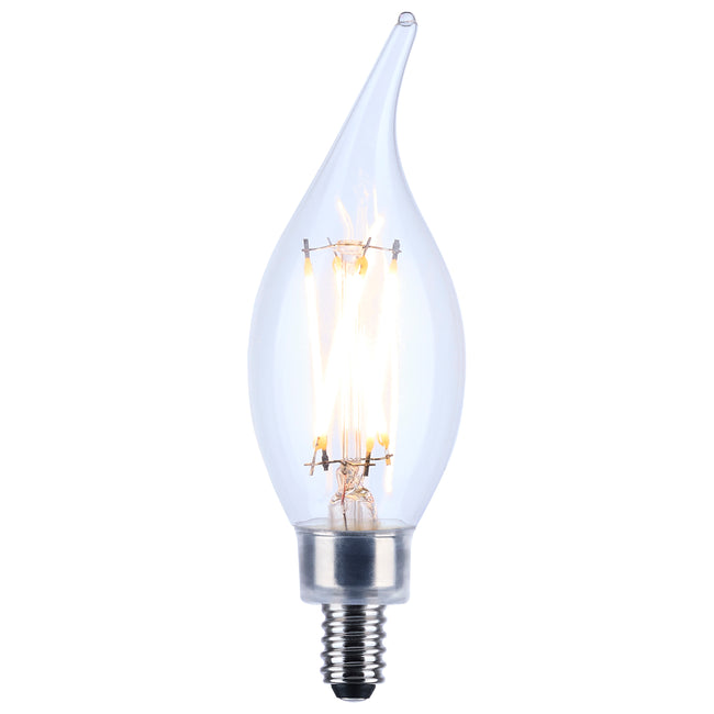 Satco 4W (40W Equivalent) CA10 Flame Tip LED Filament Bulb, E12 Candelabra Base, 5000K, 90+ CRI, Dimmable, Wet Rated, Clear / Single (Box), alternate view [Satco-S21299|CUSTOM|1]