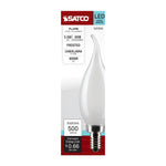 Satco 5.5W (60W Equivalent) CA10 Flame Tip LED Filament Bulb, E12 Candelabra Base, 4000K, 90+ CRI, Dimmable, Wet Rated, Frost, alternate view [Satco-S21309|CUSTOM|1]