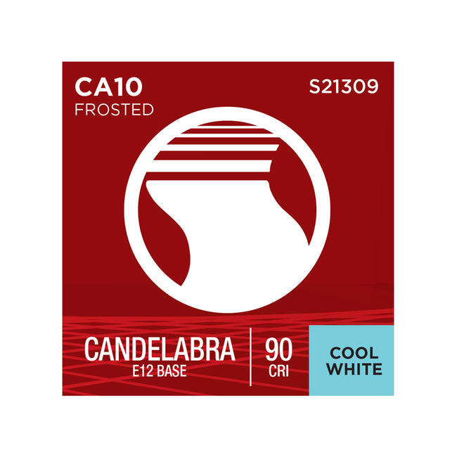Satco 5.5W (60W Equivalent) CA10 Flame Tip LED Filament Bulb, E12 Candelabra Base, 4000K, 90+ CRI, Dimmable, Wet Rated, Frost, alternate view [Satco-S21309|CUSTOM|4]