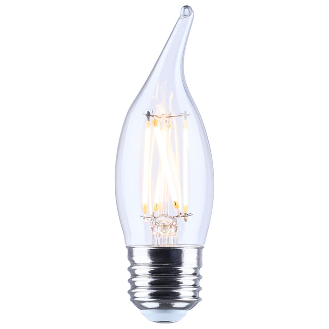 Satco 5.5W (60W Equivalent) CA10 Flame Tip LED Filament Bulb, E26 Medium Base, 2700K, 90+ CRI, Dimmable, Wet Rated, Clear / Single (Box), alternate view [Satco-S21318|CUSTOM|1]
