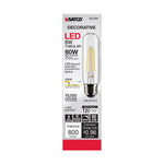 Satco 8W (60W Equivalent) T10 Tubular LED Filament Bulb, E26 Medium Base, 3000K, 90+ CRI, Dimmable, Wet Rated, Clear, alternate view [Satco-S21351|CUSTOM|1]