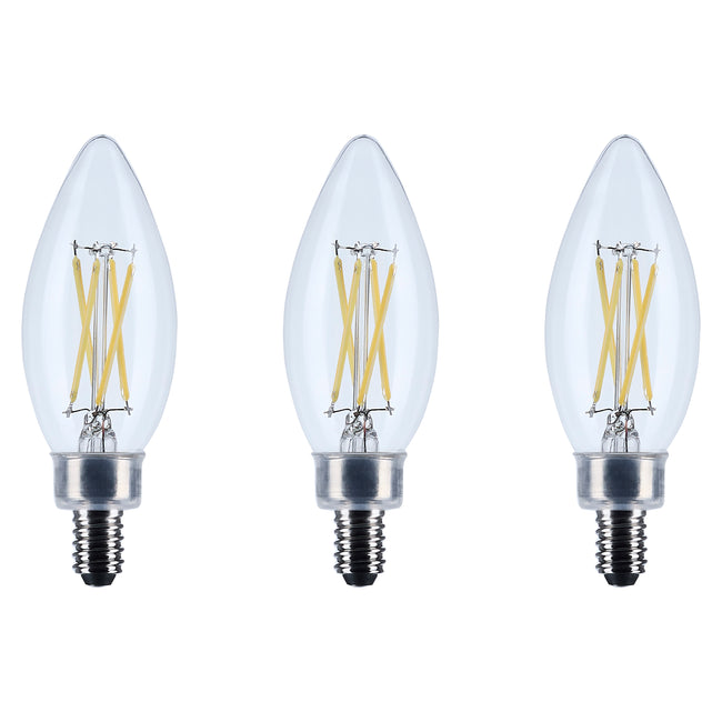 Satco 4W (40W Equivalent) B11 Torpedo LED Filament Bulb, E12 Candelabra Base, 2700K, 90+ CRI, Dimmable, Wet Rated, Clear / 3-Pack, alternate view [Satco-S21366|CUSTOM|1]