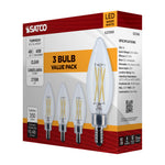 Satco 4W (40W Equivalent) B11 Torpedo LED Filament Bulb, E12 Candelabra Base, 2700K, 90+ CRI, Dimmable, Wet Rated, Clear / 3-Pack, alternate view [Satco-S21366|CUSTOM|6]