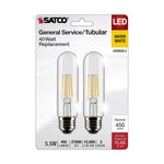 Satco 5.5W (40W Equivalent) T10 Tubular LED Filament Bulb, E26 Medium Base, 2700K, 90+ CRI, Dimmable, Wet Rated, 2-Pack (Carded), alternate view [Satco-S21862|CUSTOM|1]