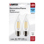 Satco 5.5W (60W Equivalent) CA10 Flame Tip LED Filament Bulb, E26 Medium Base, 5000K, 90+ CRI, Dimmable, Wet Rated, Clear, alternate view [Satco-S21887|CUSTOM|1]