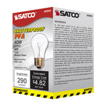 Satco 40W A15 Appliance Incandescent Bulb, E26 Medium Base, 300 Lumens, 130V, Shatter Proof, Clear with Clear Glass, alternate view [Satco-S2840|CUSTOM|6]
