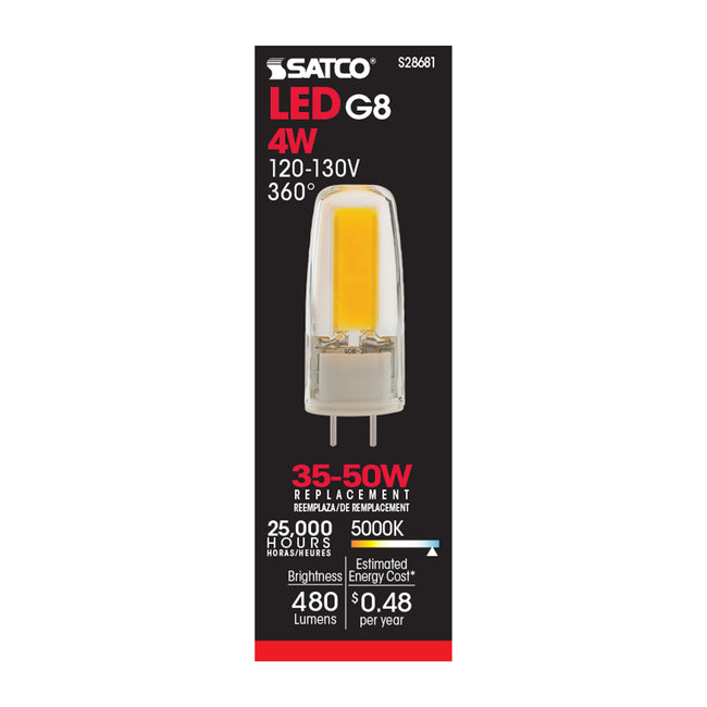 Satco 4W (25W Equivalent) T4 LED Bulb, G8 Base, 5000K, 80+ CRI, Dimmable, Damp Rated, alternate view [Satco-S28681|CUSTOM|3]