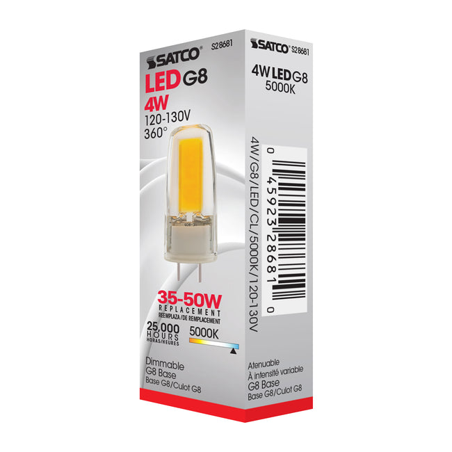 Satco 4W (25W Equivalent) T4 LED Bulb, G8 Base, 5000K, 80+ CRI, Dimmable, Damp Rated, alternate view [Satco-S28681|CUSTOM|6]