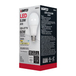 Satco 8.8W (60W Equivalent) A19 Standard LED Bulb, E26 Medium Base, 3000K, 90+ CRI, Damp Rated, alternate view [Satco-S28915|CUSTOM|5]