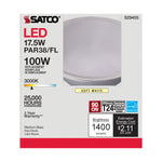 Satco 17.5W (100W Equivalent) PAR38 Reflector LED Bulb, E26 Medium Base, 3000K, 90+ CRI, 40° Beam, Dimmable, Wet Rated, Clear with Clear Glass, alternate view [Satco-S29455|CUSTOM|1]