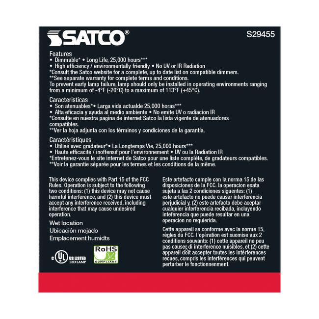 Satco 17.5W (100W Equivalent) PAR38 Reflector LED Bulb, E26 Medium Base, 3000K, 90+ CRI, 40° Beam, Dimmable, Wet Rated, Clear with Clear Glass, alternate view [Satco-S29455|CUSTOM|3]