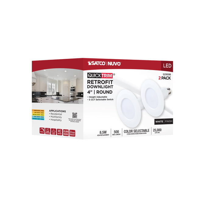 Satco LED Downlight Retrofit, 120V, 2 Pack, 4 Inch / 8.5 Watt, alternate view [Satco-S29598|CUSTOM|5]