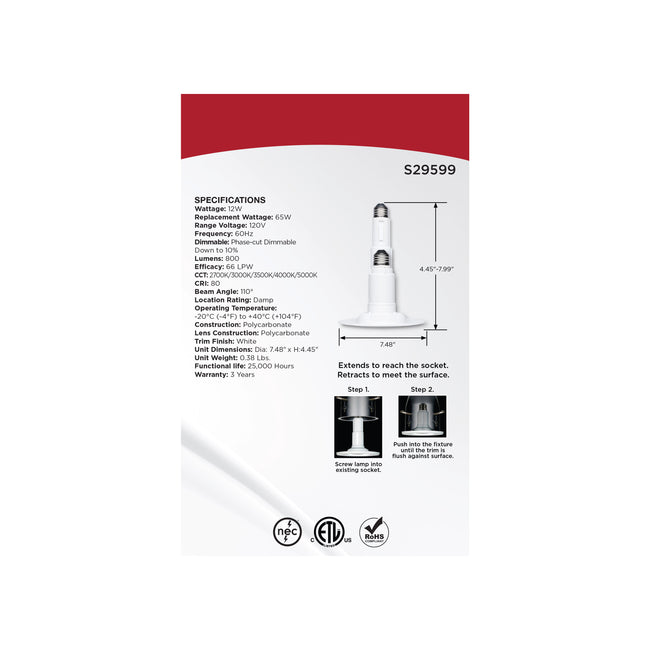 Satco LED Downlight Retrofit, 120V, 2 Pack, 5-6 Inch / 12 Watt, alternate view [Satco-S29599|CUSTOM|2]