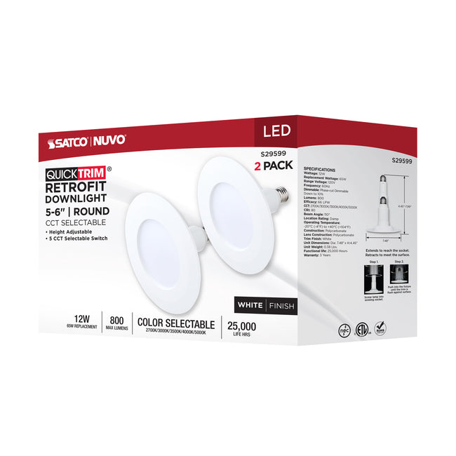 Satco LED Downlight Retrofit, 120V, 2 Pack, 5-6 Inch / 12 Watt, alternate view [Satco-S29599|CUSTOM|6]