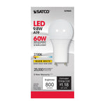 Satco 9.8W (60W Equivalent) A19 Standard LED Bulb, GU24 Base, 2700K, 80+ CRI, Dimmable, Damp Rated, Frost with Frost Glass, alternate view [Satco-S29840|CUSTOM|1]