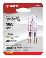Satco 35W T4 Halogen Bulb, G9 Base, 2900K, 100+ CRI, Dimmable, Damp Rated, Single (Carded), alternate view [Satco-S3544|CUSTOM|2]