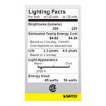 Satco 40W A15 Standard Incandescent Bulb, E26 Medium Base, 2700K, 100+ CRI, Dimmable, Clear, alternate view [Satco-S3810|CUSTOM|4]