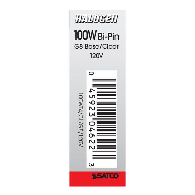 Satco 100W T4 Halogen Bulb, G8 Base, 2900K, 100+ CRI, Dimmable, Damp Rated, Single (Box), alternate view [Satco-S4622|CUSTOM|3]
