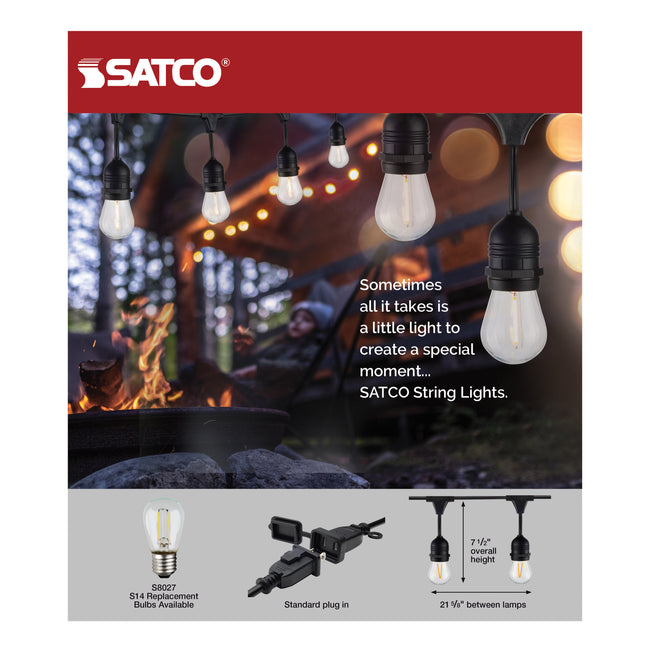 Satco LED String Light, Includes 12-S14 Bulbs, 120V, Black, alternate view [Satco-S8030|CUSTOM|2]