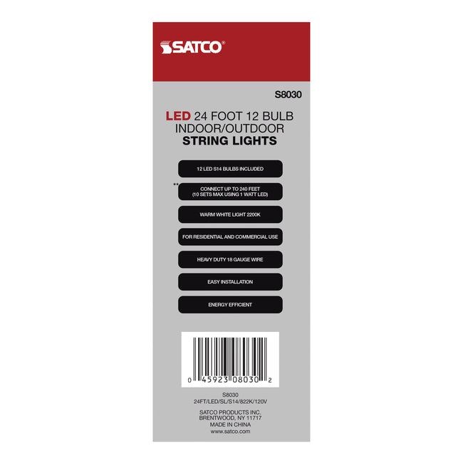 Satco LED String Light, Includes 12-S14 Bulbs, 120V, Black, alternate view [Satco-S8030|CUSTOM|3]
