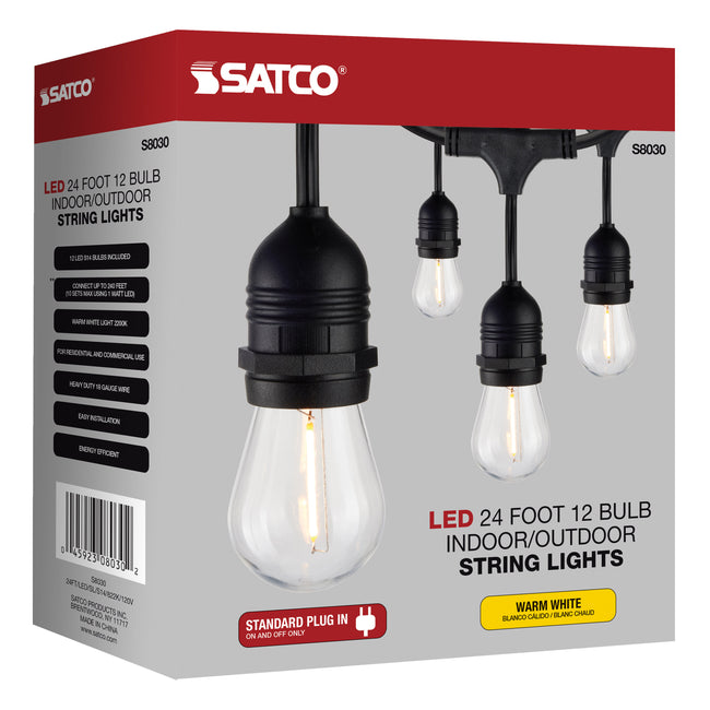 Satco LED String Light, Includes 12-S14 Bulbs, 120V, Black, alternate view [Satco-S8030|CUSTOM|5]