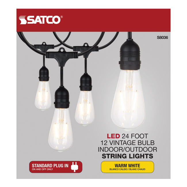Satco LED String Light, 12 Vintage ST19 Bulbs Included, 120V, alternate view [Satco-S8036|CUSTOM|1]