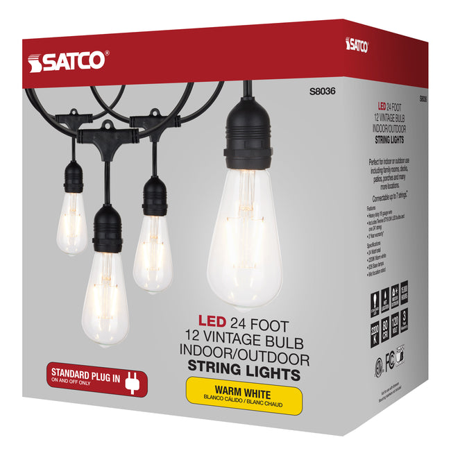 Satco LED String Light, 12 Vintage ST19 Bulbs Included, 120V, alternate view [Satco-S8036|CUSTOM|5]