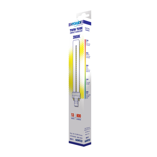 Satco 13W T4 CFL Bulb, GX23 Base, 3500K, 80+ CRI, White with White Glass, alternate view [Satco-S8311|CUSTOM|3]