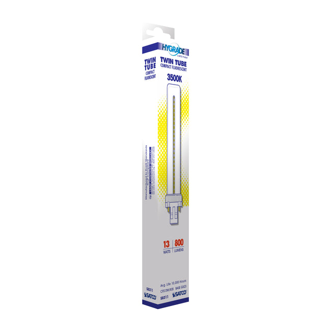 Satco 13W T4 CFL Bulb, GX23 Base, 3500K, 80+ CRI, White with White Glass, alternate view [Satco-S8311|CUSTOM|4]