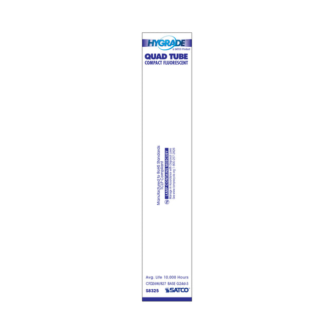 Satco 26W T4 CFL Bulb, G24d-3 Base, 2700K, 80+ CRI, alternate view [Satco-S8325|CUSTOM|2]