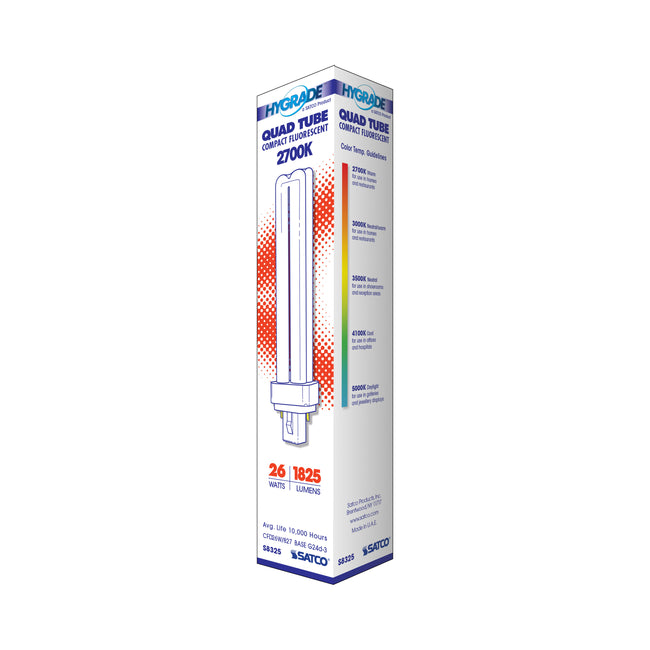 Satco 26W T4 CFL Bulb, G24d-3 Base, 2700K, 80+ CRI, alternate view [Satco-S8325|CUSTOM|5]