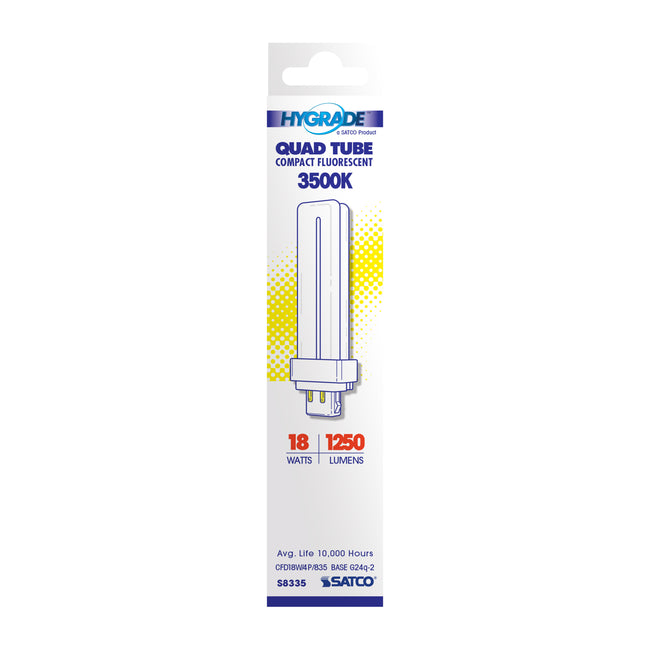 Satco 18W T4 CFL Bulb, G24q-2 Base, 3500K, 80+ CRI, Dimmable, White with White Glass, alternate view [Satco-S8335|CUSTOM|1]