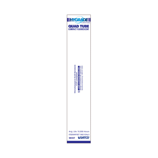Satco 26W T4 CFL Bulb, G24q-3 Base, 2700K, 80+ CRI, Dimmable, White with White Glass, alternate view [Satco-S8337|CUSTOM|2]