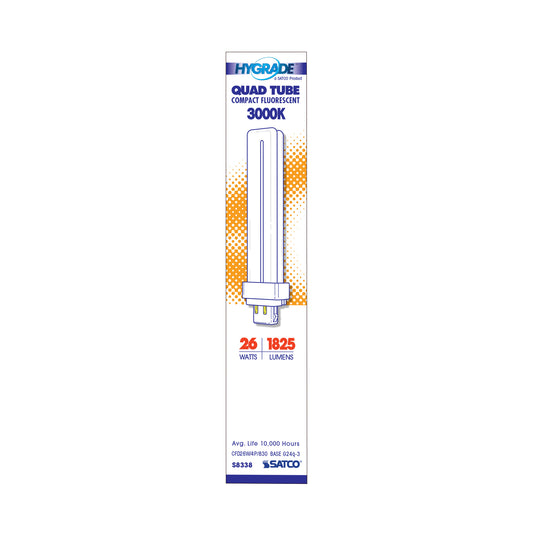 Satco 26W T4 CFL Bulb, G24q-3 Base, 3000K, 80+ CRI, Dimmable, White with White Glass, alternate view [Satco-S8338|CUSTOM|1]