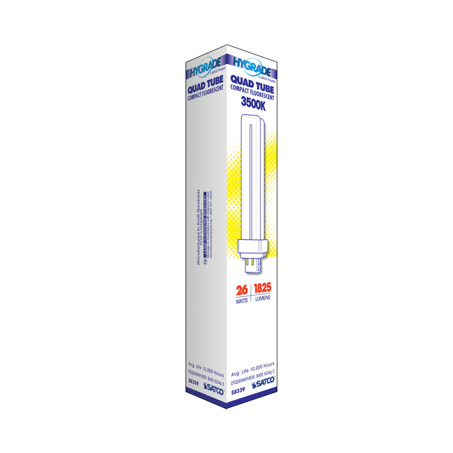 Satco 26W T4 CFL Bulb, G24q-3 Base, 3500K, 80+ CRI, Dimmable, White with White Glass, alternate view [Satco-S8339|CUSTOM|4]