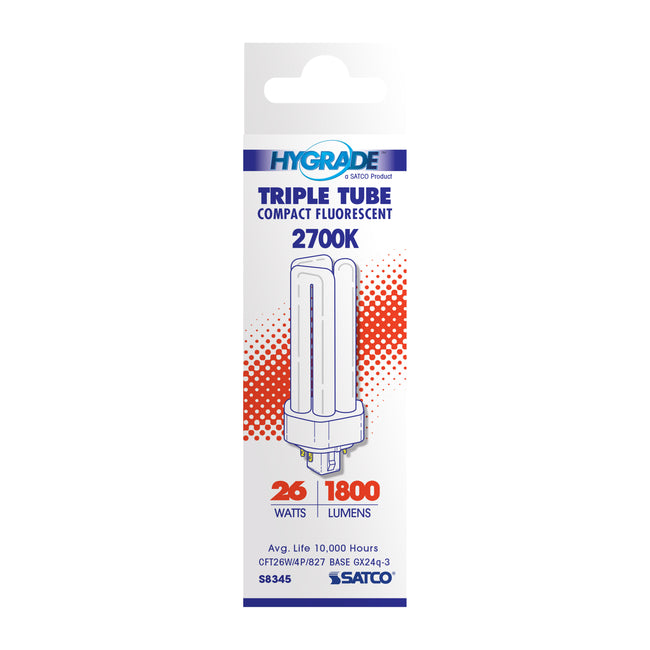 Satco 26W T4 CFL Bulb, GX24q-3 Base, 2700K, 80+ CRI, Dimmable, White with White Glass, alternate view [Satco-S8345|CUSTOM|1]